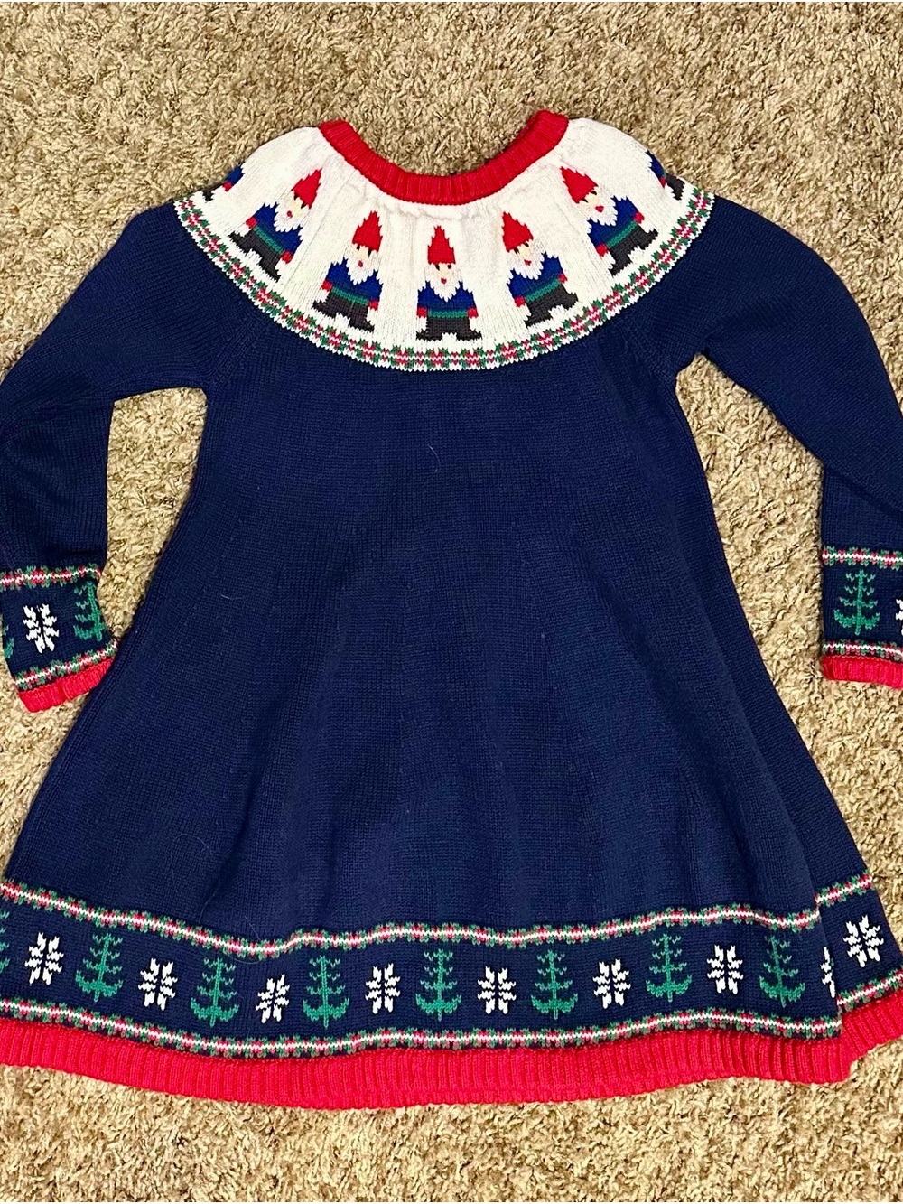 Hanna Andersson Sz 110(5) Navy Knit Dress with Gnome Yoke-EUC